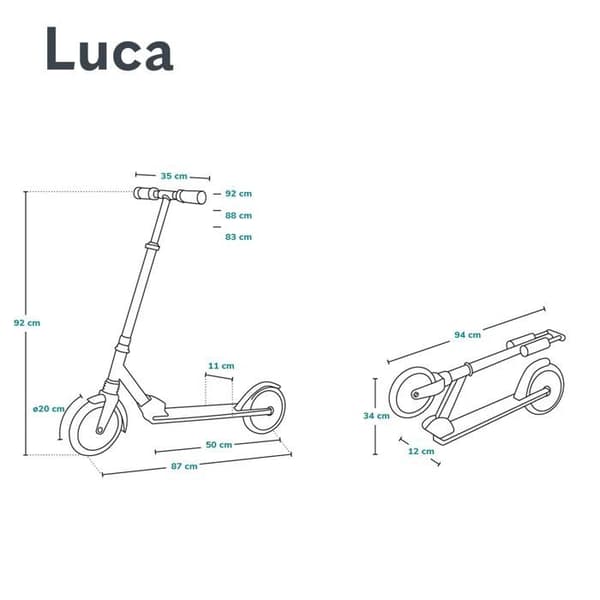 Trottinette - LIONELO - Luca - Upp till 100kg - Vit - 20 cm hjul