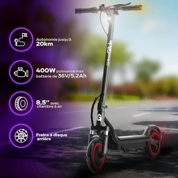 Elskoter - URBANGLIDE - 85 PLUS - 8,5 - 36V - 350W - Räckvidd 20KM - Skivbroms, blinkers och bromsljus