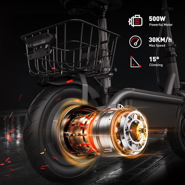 iScooter F2 elektrisk scooter 500W, maksimal hastighed 30 km / t, rækkevidde 30 km, 10 tommer dæk, dobbelte tromlebremser, med sæde og kurv
