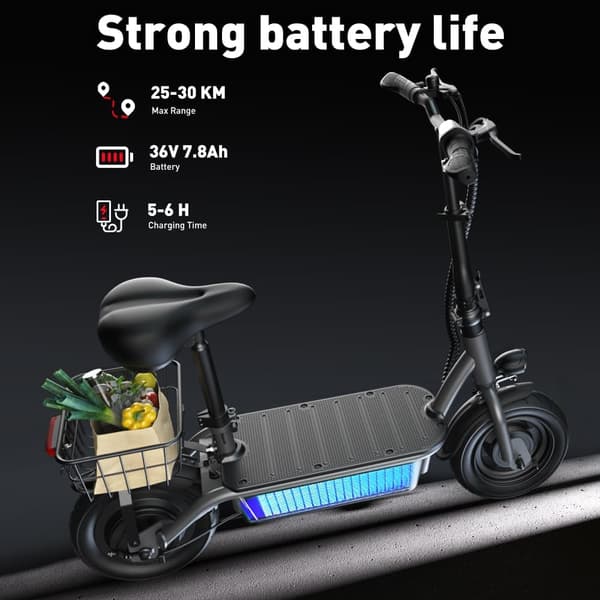 iScooter F2 elektrisk scooter 500W, maksimal hastighed 30 km / t, rækkevidde 30 km, 10 tommer dæk, dobbelte tromlebremser, med sæde og kurv