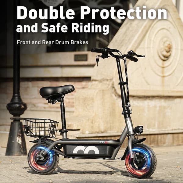 iScooter F2 elektrisk scooter 500W, maksimal hastighed 30 km / t, rækkevidde 30 km, 10 tommer dæk, dobbelte tromlebremser, med sæde og kurv
