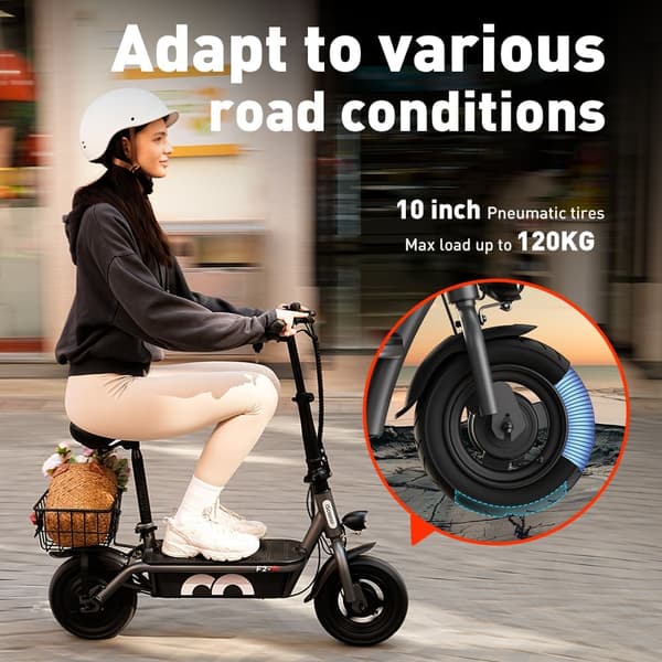 iScooter F2 elektrisk scooter 500W, maksimal hastighed 30 km / t, rækkevidde 30 km, 10 tommer dæk, dobbelte tromlebremser, med sæde og kurv
