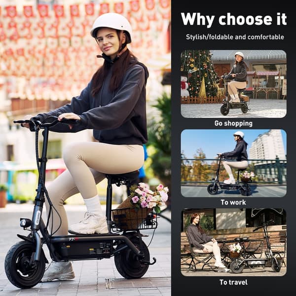 iScooter F2 elektrisk scooter 500W, maksimal hastighed 30 km / t, rækkevidde 30 km, 10 tommer dæk, dobbelte tromlebremser, med sæde og kurv