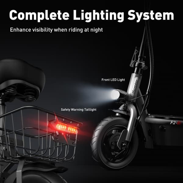 iScooter F2 elektrisk scooter 500W, maksimal hastighed 30 km / t, rækkevidde 30 km, 10 tommer dæk, dobbelte tromlebremser, med sæde og kurv