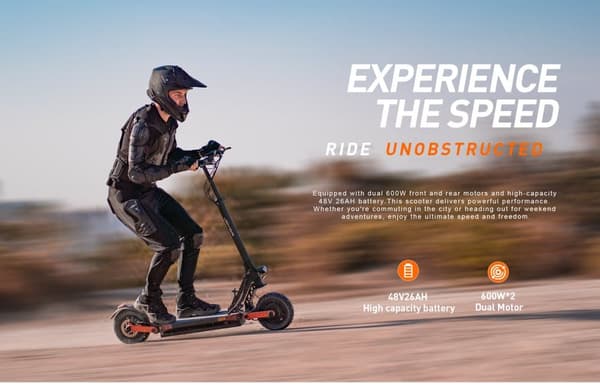 JOYOR S8-S-Z elektrisk scooter til voksne, 600W*2 dobbeltdrevsmotor, 48V 26AH batteri, 10 tommer terrængående dæk, rækkevidde 80 km, foldbar