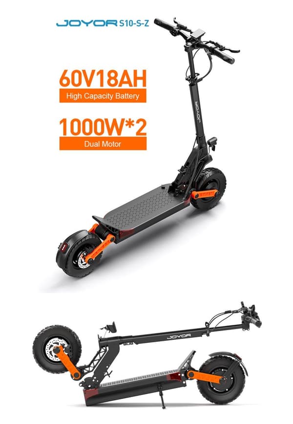 JOYOR S10-S-Z foldbar elektrisk scooter, 1000W*2 dobbeltdrev, 60V 18AH batteri, rækkevidde 75 km, hydrauliske bremser for og bag