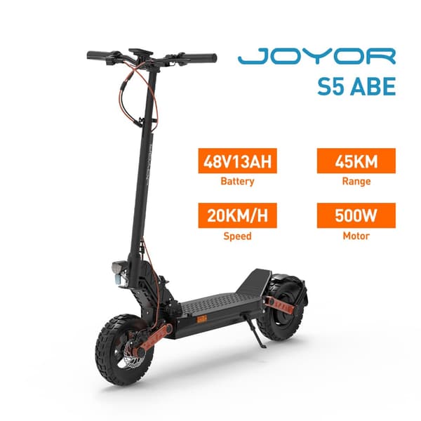 JOYOR S5 10 tommer elektrisk scooter, 500W motor, 48V 13Ah batteri, maks. 20 km/t, 45-50 km rækkevidde, dobbelt støddæmper