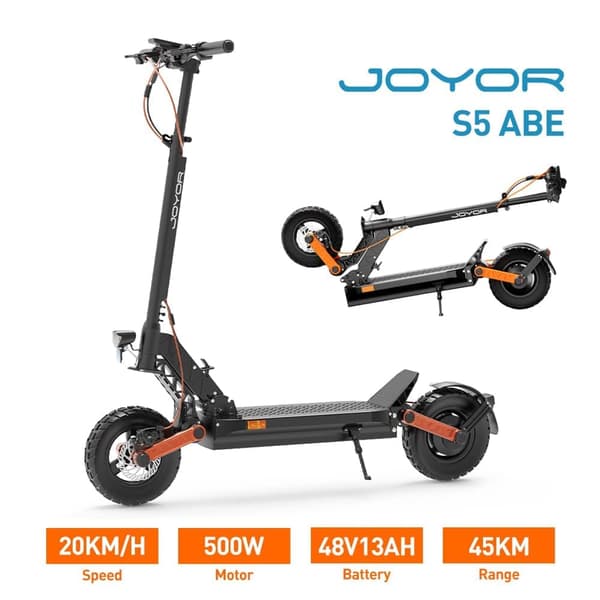 JOYOR S5 10 tommer elektrisk scooter, 500W motor, 48V 13Ah batteri, maks. 20 km/t, 45-50 km rækkevidde, dobbelt støddæmper