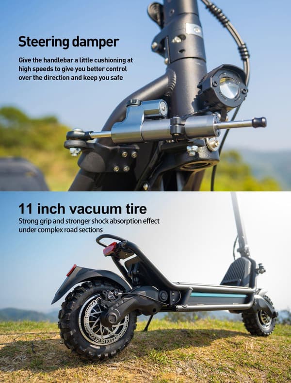 JOYOR E6-S foldbar elektrisk scooter 1600W*2 dobbelte motorer, 60V31,5Ah batteri, maksimal hastighed 80 km/t, 11 tommer dæk, støddæmpere for og bag