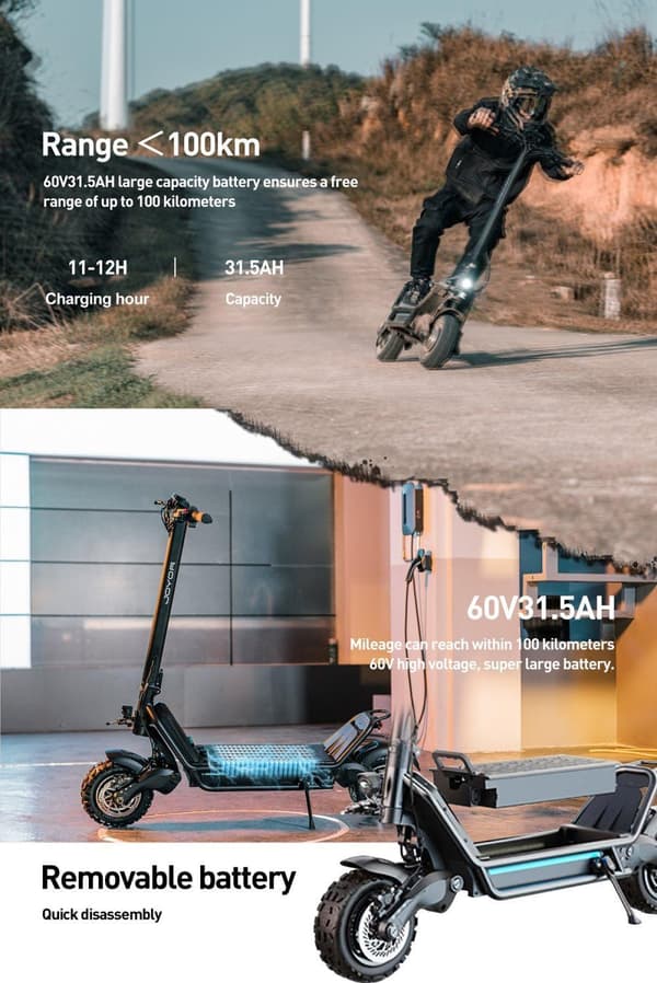 JOYOR E6-S sähköskootteri 1600W*2 kaksoismoottoria, 31,5 Ah akku, maksiminopeus 80 km/h, maksimikantama 100 km, 11 tuuman renkaat