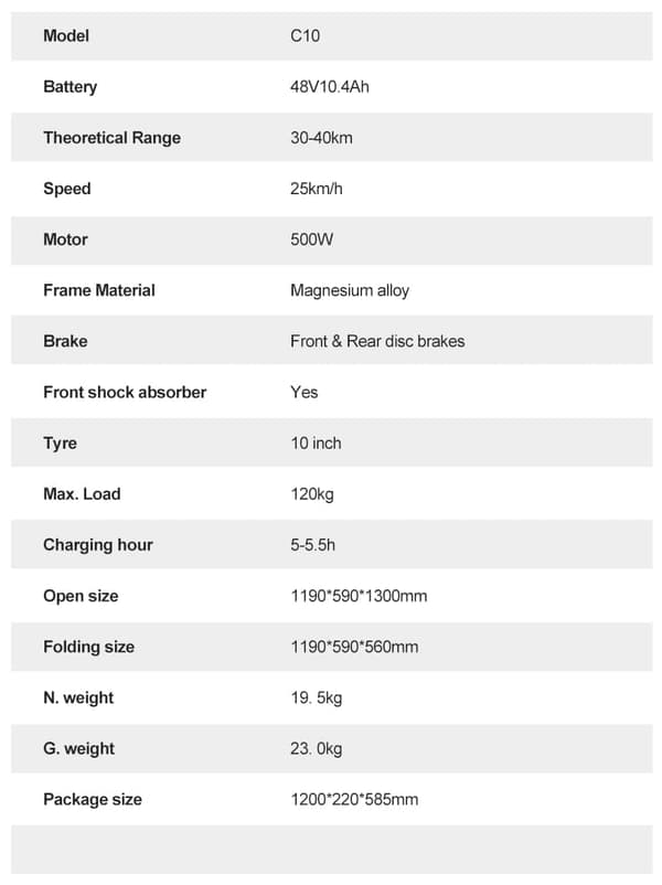 JOYOR C10 aikuisten sähköskootteri 500W, 48V10.4Ah irrotettava akku, kantama jopa 40 km, maksiminopeus 40 km/h, etu- ja takalevyjarrut