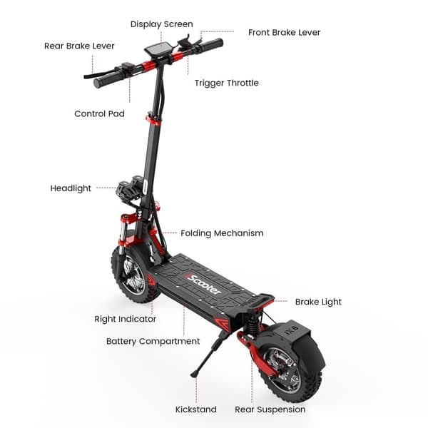 iScooter iX8 12'' hopfällbar elskoter, 2*1200W motor, 20Ah batteri, 60KM/H, omgivande ljus