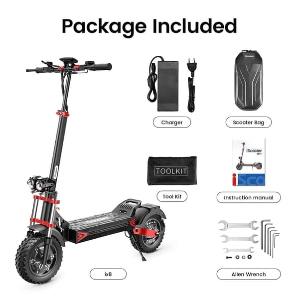 iScooter iX8 12'' hopfällbar elskoter, 2*1200W motor, 20Ah batteri, 60KM/H, omgivande ljus