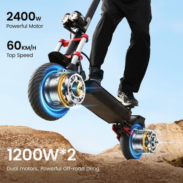 iScooter iX8 12'' hopfällbar elskoter, 2*1200W motor, 20Ah batteri, 60KM/H, omgivande ljus