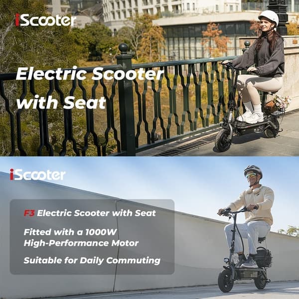 iScooter F3 10'' el-scooter, 1000W motor, 13AH batteri, 45KM/H, 55-60 km rækkevidde, med sæde