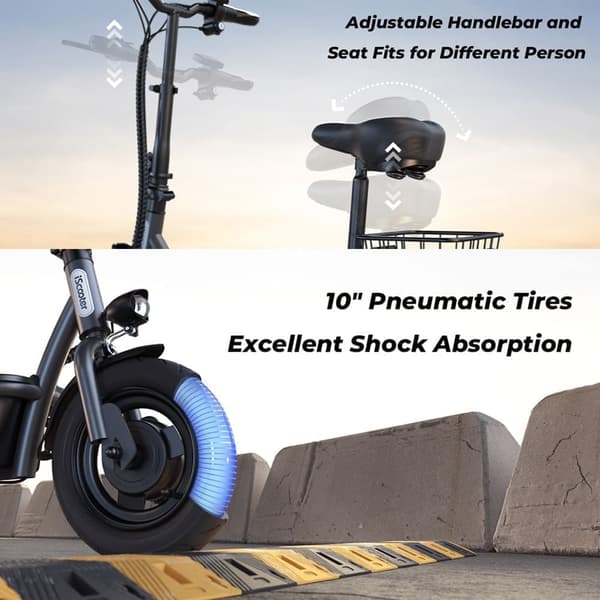 iScooter F3 10'' el-scooter, 1000W motor, 13AH batteri, 45KM/H, 55-60 km rækkevidde, med sæde