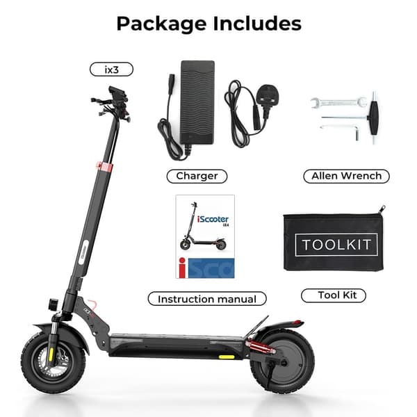iScooter iX3 10'' elektrisk skoter, 800W motor, 40KM/H, 10AH batteri, 30-40KM räckvidd