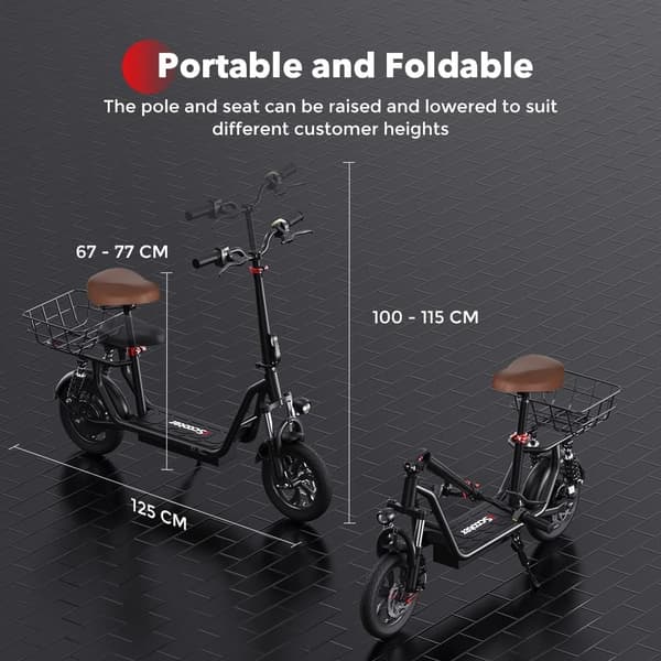 iScooter i12 12'' sähköskootteri istuimella, 500W moottori, 7,5Ah akku, 30-35km kantama, 30KM/H, iskunvaimentimet edessä ja takana