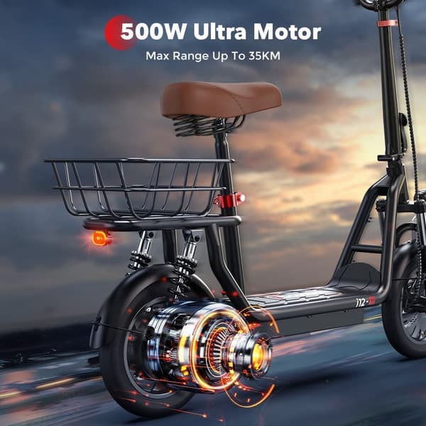 iScooter i12 12'' sähköskootteri istuimella, 500W moottori, 7,5Ah akku, 30-35km kantama, 30KM/H, iskunvaimentimet edessä ja takana