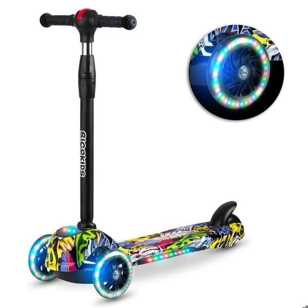 Trottinette 3 hjul - Ricokids - Piko - Svart med färgglada mönster - Justerbart handtag - Max belastning 35 kg