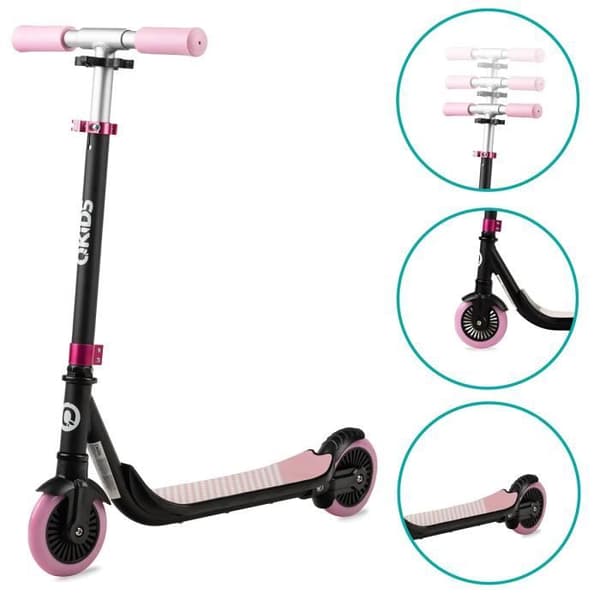 QKIDS BRO Sparkcykel Barn 360° - Upp till 50 kg - Hjul 130mm - ABEC-7 - Justerbar - Rosa