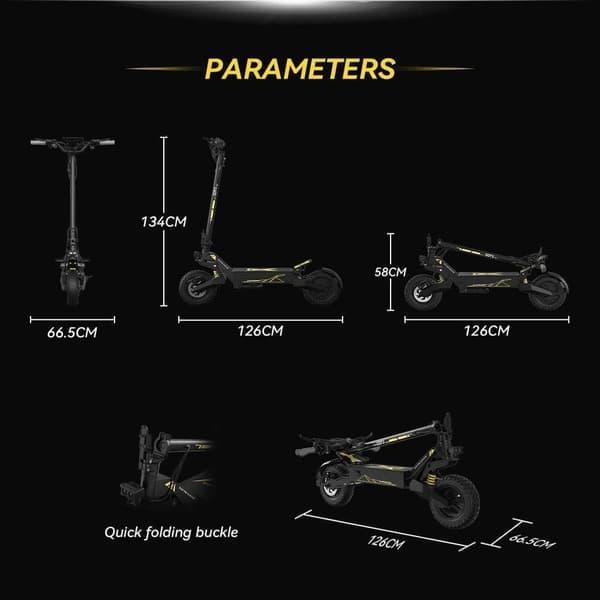 OOTD T10 11'' el-scooter, 500W motor, op til 50KM/H, 13AH batteri, holdbarhed på omkring 35-45KM, foldbar.