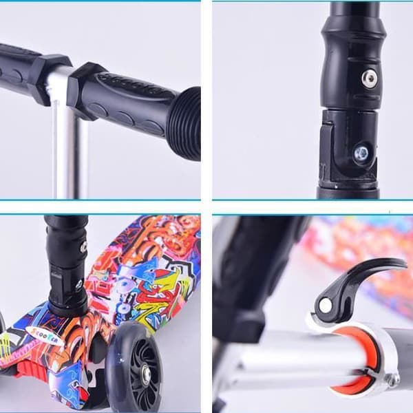 TD® Scooter Barnskoter Lysande Cykel Motorcykel Drive 3 Hjul Tyst Flerfärgad Solid Learning Fällbar Justerbar