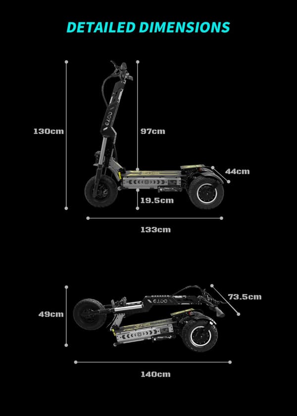 OOTD T30 elektrisk trehjulet scooter, 1600W*2 dobbelte motorer, 13" terrængående dæk, tophastighed 65 km/t, rækkevidde 100 km, foldbar