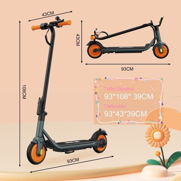 RCB R7X Elektrisk kickbike för barn - Fällbar, 3 hastigheter, Räckvidd upp till 15 km, Superpresent Gul