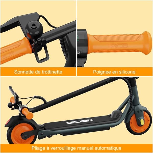 RCB R7X Elektrisk kickbike för barn - Fällbar, 3 hastigheter, Räckvidd upp till 15 km, Superpresent Gul