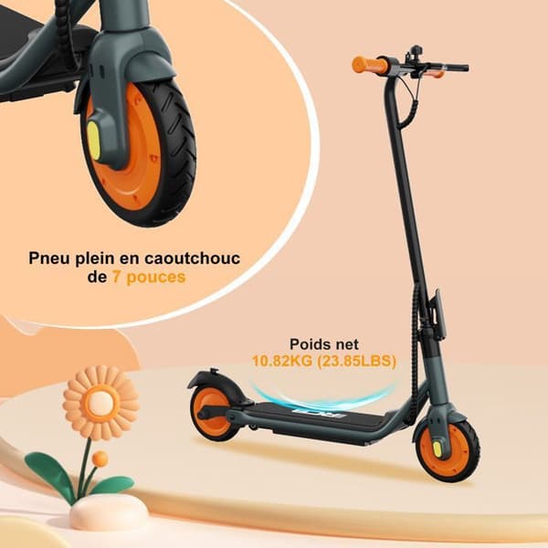 RCB R7X Elektrisk kickbike för barn - Fällbar, 3 hastigheter, Räckvidd upp till 15 km, Superpresent Gul