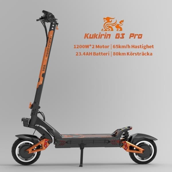 Kukirin G3 Pro 1200W*2/23.4AH elskoter, 65km/h & 80km räckvidd, 10" däck, dubbla motorer, bärbart batteri, snabbladdning