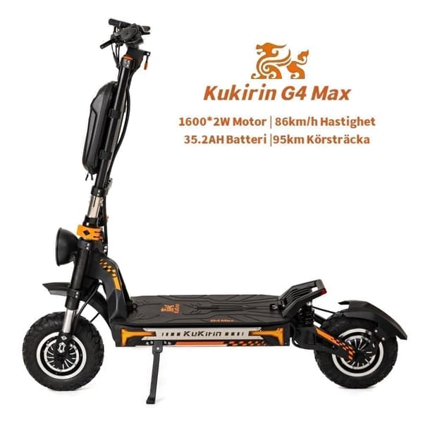 Kukirin G4 Max 1600W*2/35.2AH elskoter, 86km/h & 95km räckvidd, 12" terrängdäck, dubbel motor, löstagbart batteri, snabbladdning