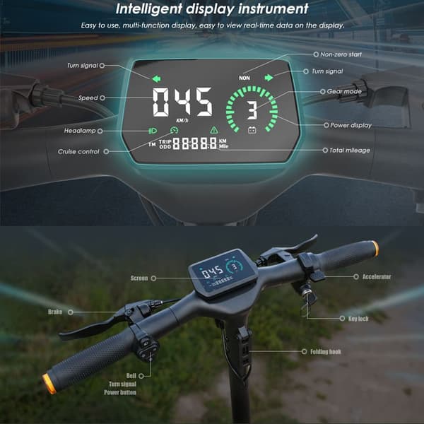 KuKirin A1 foldbar elektrisk løbehjul, 800W motor, 48V13Ah batteri, tophastighed op til 45 km/t, 10 tommer slangeløse dæk