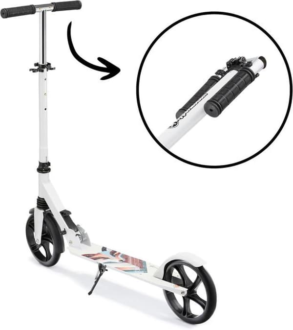 HyperMotion Trottinette Barn + 6 år, Tonåringar & Vuxna - Fällbar - Dämpare - Styre H 85-95cm - Antiglidande - ABEC 7 - Vinterräv