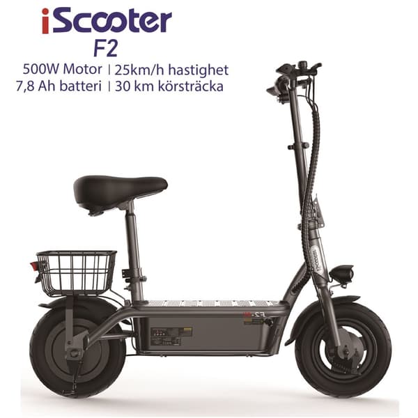 iScooter F2 Elscooter 500W Motor 36V 7.8Ah Litiumbatteri 10-tums däck 30 km/h hastighet 30 km räckvidd Elscooter