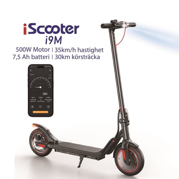 iScooter i9M Elscooter 500W Motor 42V 7.5Ah Litiumbatteri 35KM Höghastighetsstöd APP 30km Lång Räckvidd Elscooter
