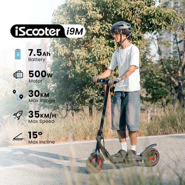 iScooter i9M Elscooter 42V 7.5Ah Litiumbatteri 500W Motor 35KM Höghastighetsstöd APP 30km Lång Räckvidd Elscooter