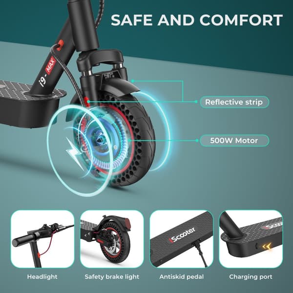 iScooter i9max Elscooter 42V 10Ah Litiumbatteri 500W Motor 40km Max Räckvidd 35km/h Hastighet Elscooter