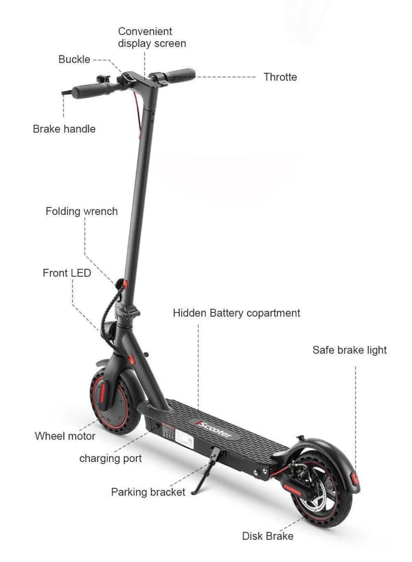 iScooter i9Pro Elscooter 350W Motor 36V 7.5Ah Hopfällbar Scooter 30km/h Maxhastighet 8.5 tums bikakeformade däck Elscooter