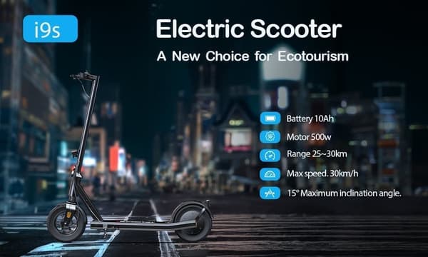 iScooter i9s Elscooter 500W Motor 36V 10Ah Litiumbatteri 10-tums luftfyllda däck Maxhastighet 35 km/h Elscooter