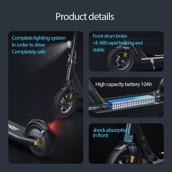 iScooter i9s Elscooter 500W Motor 36V 10Ah Litiumbatteri 10-tums luftfyllda däck Maxhastighet 35 km/h Elscooter