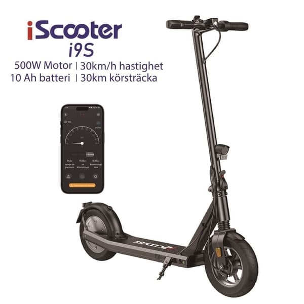 iScooter i9s Elscooter 500W Motor 36V 10Ah Litiumbatteri 10-tums luftfyllda däck Maxhastighet 35 km/h Elscooter