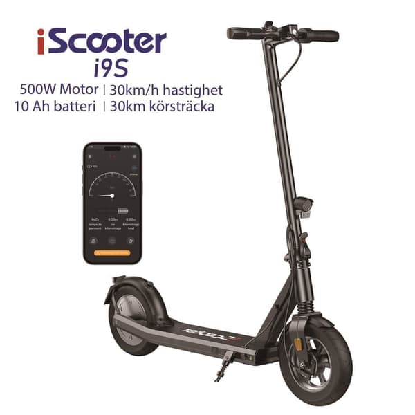 iScooter i9s Elscooter 500W Motor 36V 10Ah Litiumbatteri 10-tums luftfyllda däck Maxhastighet 35 km/h Elscooter