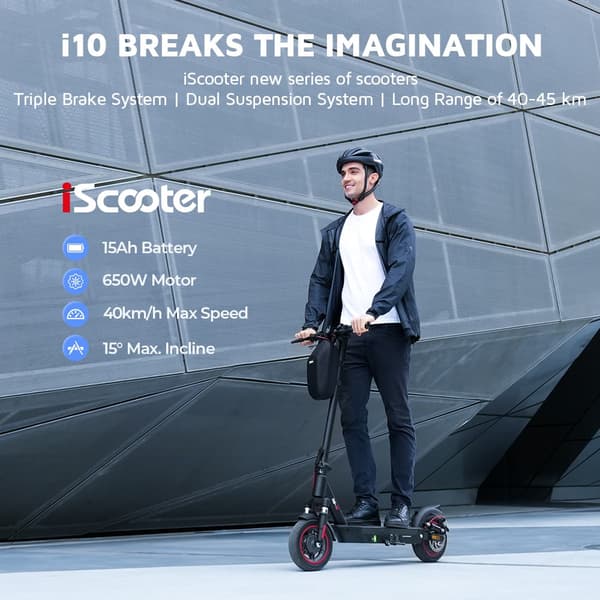 iScooter i10 Elscooter 650W Motor 42V 15Ah Max räckvidd 45km Hastighet 40 km/h Elscooter med app