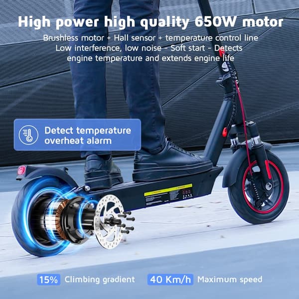 iScooter i10 Elscooter 650W Motor 42V 15Ah Max räckvidd 45km Hastighet 40 km/h Elscooter med app