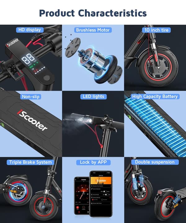 iScooter i10 Elscooter 650W Motor 42V 15Ah Max räckvidd 45km Hastighet 40 km/h Elscooter med app