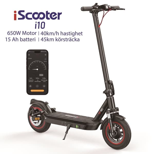 iScooter i10 Elscooter 650W Motor 42V 15Ah Max räckvidd 45km Hastighet 40 km/h Elscooter med app