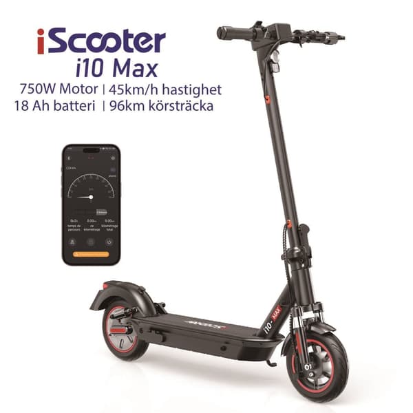 iScooter i10 Max 18Ah Batteri 750W Motor 10 Tums Luftdäck Max Räckvidd 96km Hastighet 45 km/h Elscooter med APP