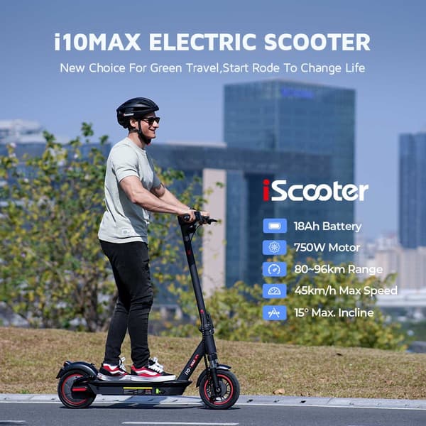 iScooter i10 Max Elscooter 750W Borstlös Motor 48V 18Ah 10 Tums Däck 96 km Max Räckvidd med APP Hopfällbar Kickscooter